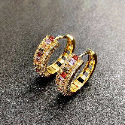 Gold 18K Hoop Earrings with Rainbow Stones